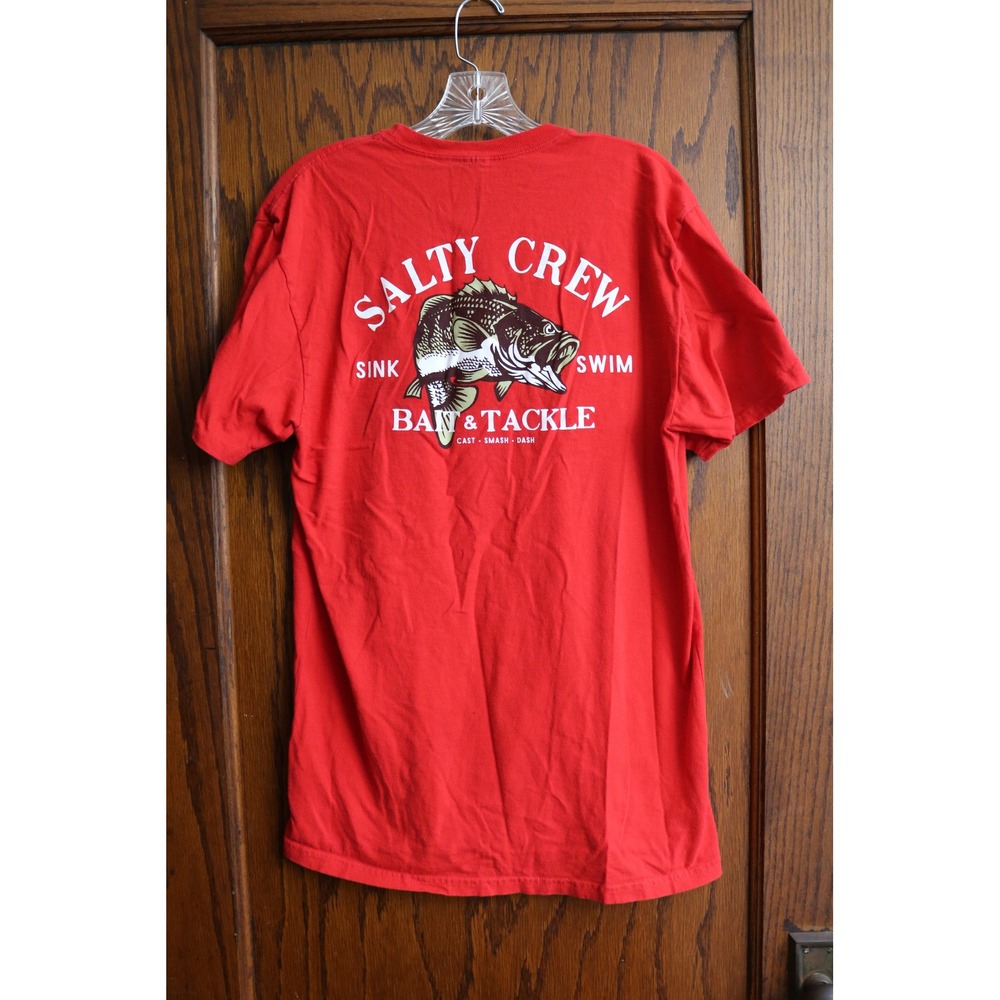SALTY CREW Shirt Bait and Tackle Bass Graphic TShirt Mens Large Red Fish Pond